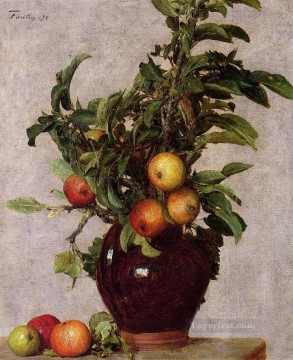 アンリ・ファンタン・ラトゥール Painting - リンゴと葉の花瓶 アンリ・ファンタン・ラトゥール